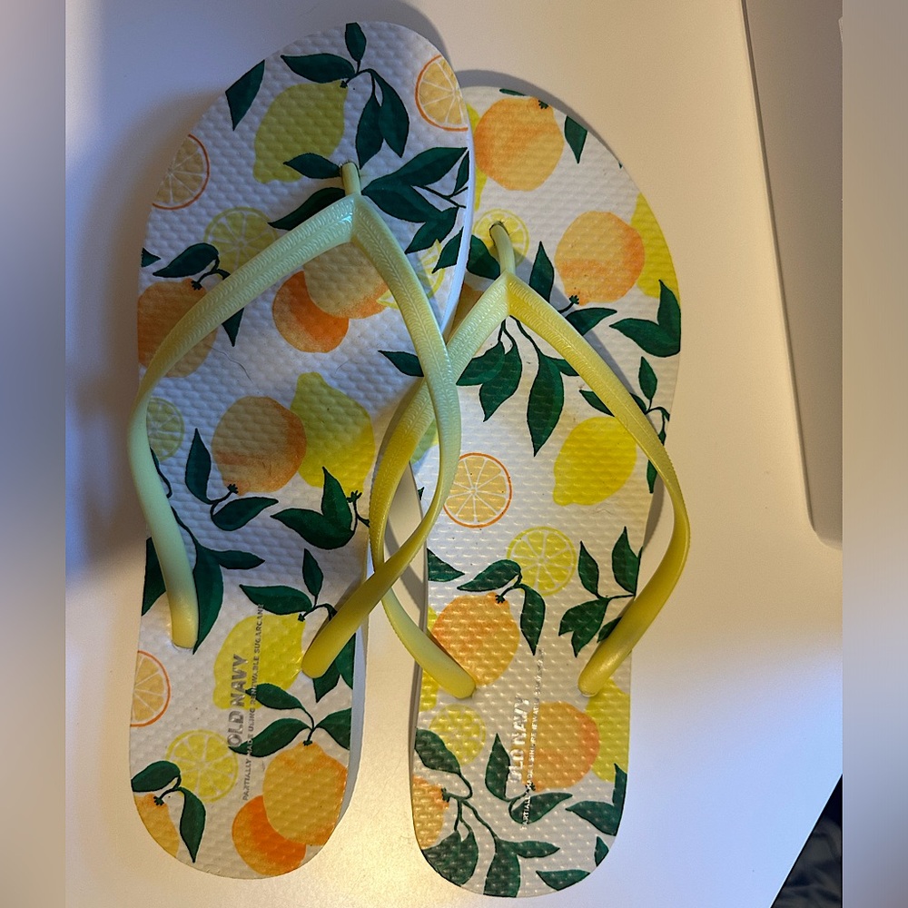 Lemon Print Flip Flops with Yellow Straps